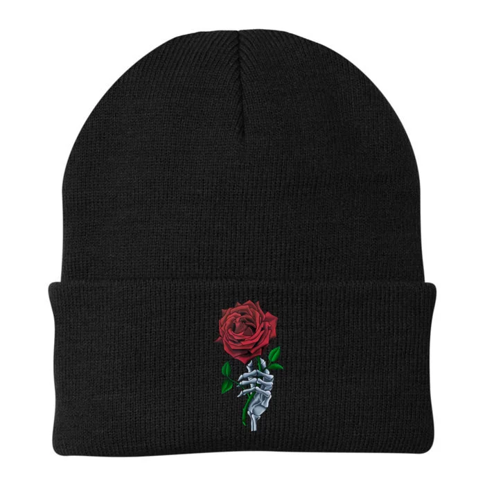 Skeleton Hand Red Rose Flower Knit Cap Winter Beanie