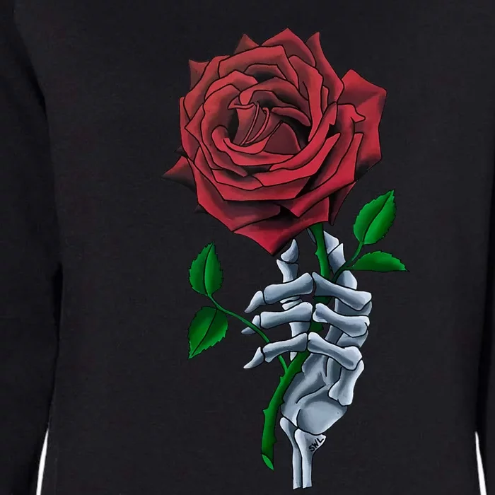 Skeleton Hand Red Rose Flower Womens California Wash Sweatshirt