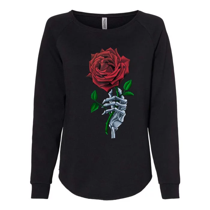 Skeleton Hand Red Rose Flower Womens California Wash Sweatshirt