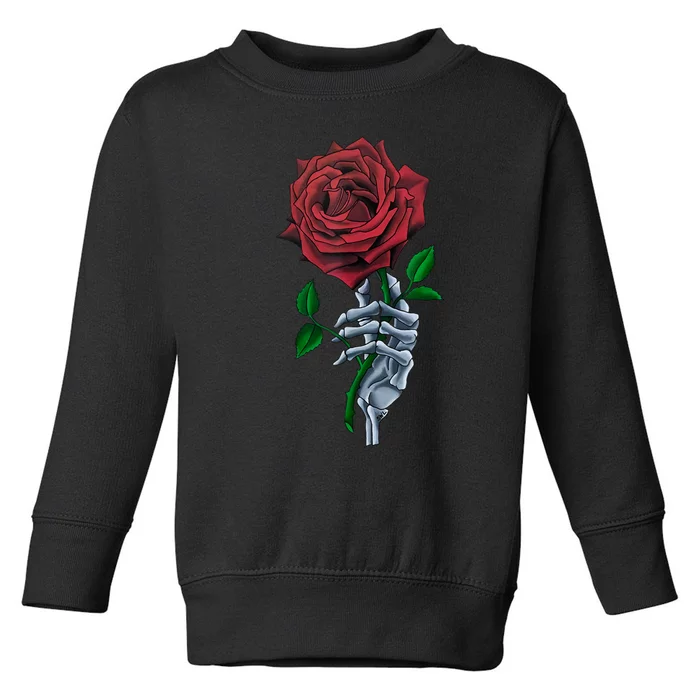 Skeleton Hand Red Rose Flower Toddler Sweatshirt