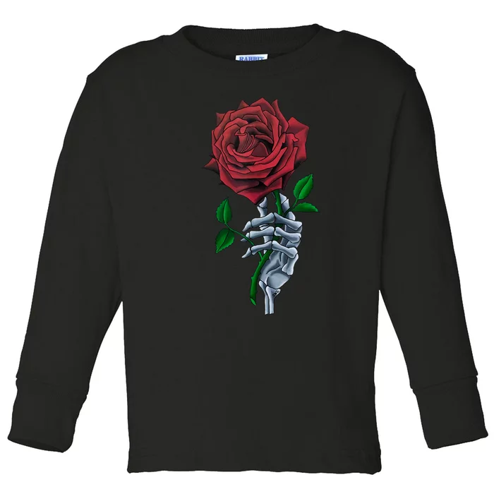 Skeleton Hand Red Rose Flower Toddler Long Sleeve Shirt