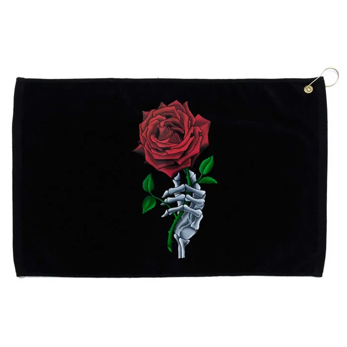 Skeleton Hand Red Rose Flower Grommeted Golf Towel