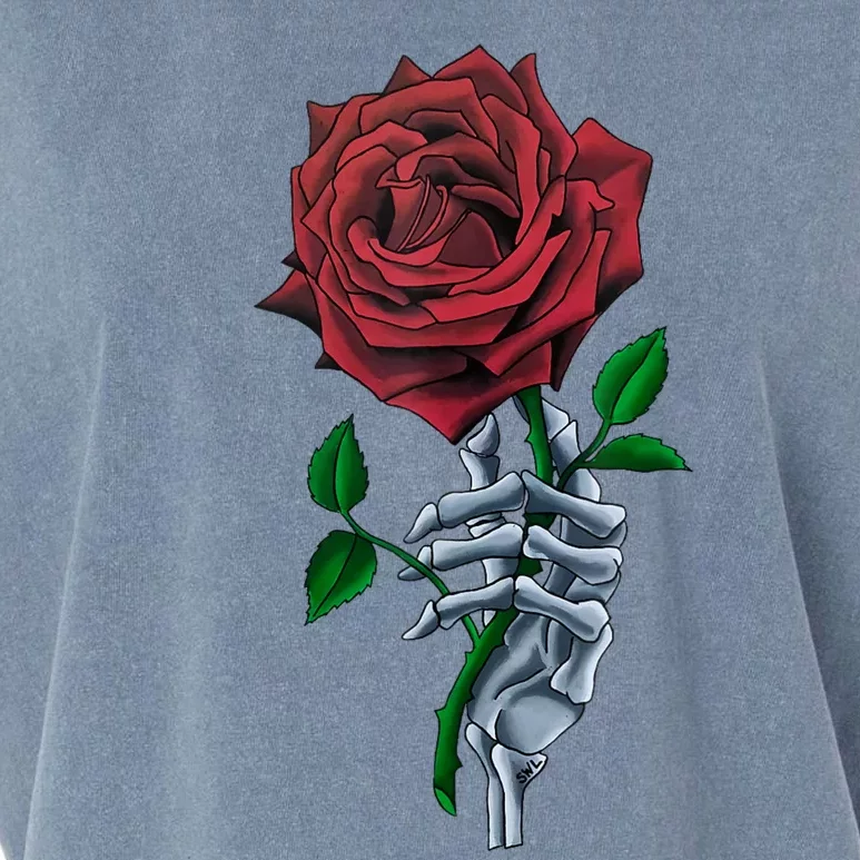 Skeleton Hand Red Rose Flower Garment-Dyed Women's Muscle Tee