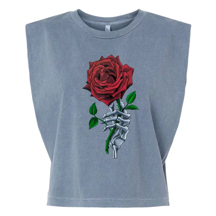 Skeleton Hand Red Rose Flower Garment-Dyed Women's Muscle Tee