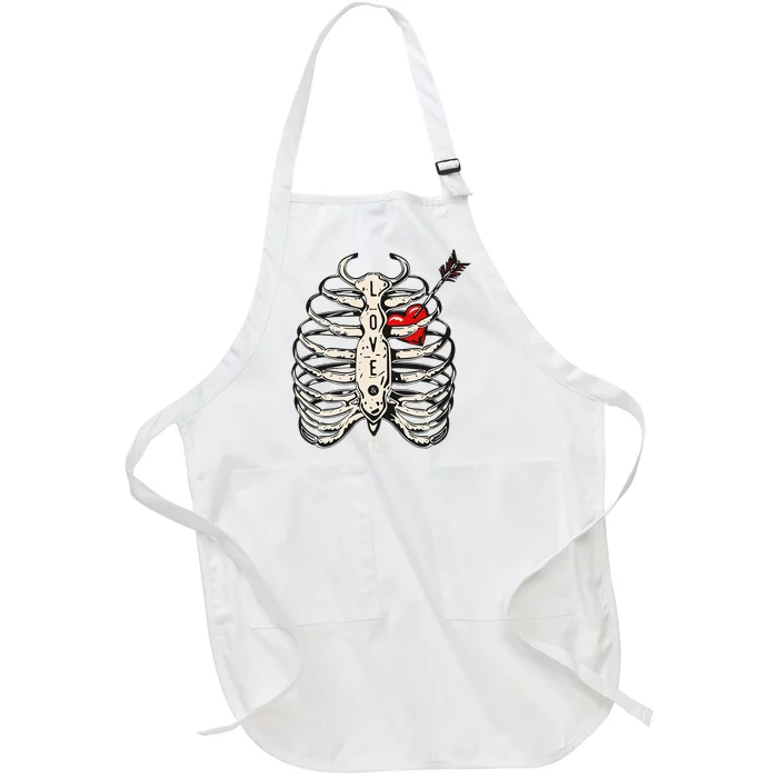 Skeleton Heart Rib Cage Xray Full-Length Apron With Pocket