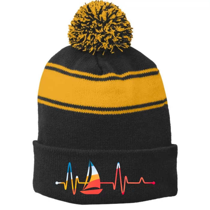 Sailing Heartbeat Retro Sailor Stripe Pom Pom Beanie