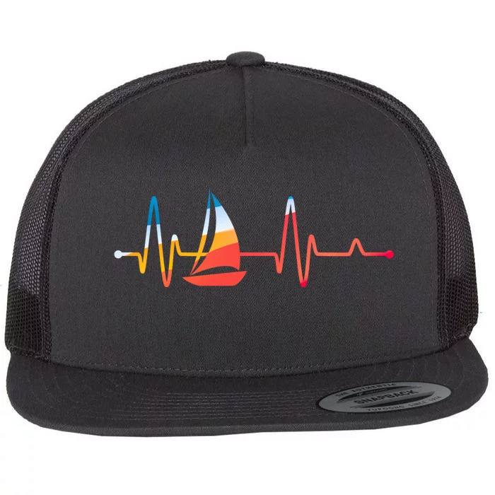 Sailing Heartbeat Retro Sailor Flat Bill Trucker Hat