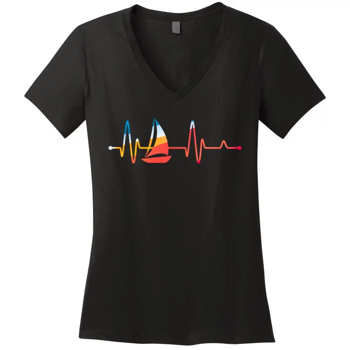 Sailing Heartbeat Retro Sailor Women's V-Neck T-Shirt