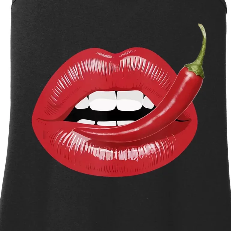 Sexy Hot Red Chili Pepper Lips Ladies Essential Tank