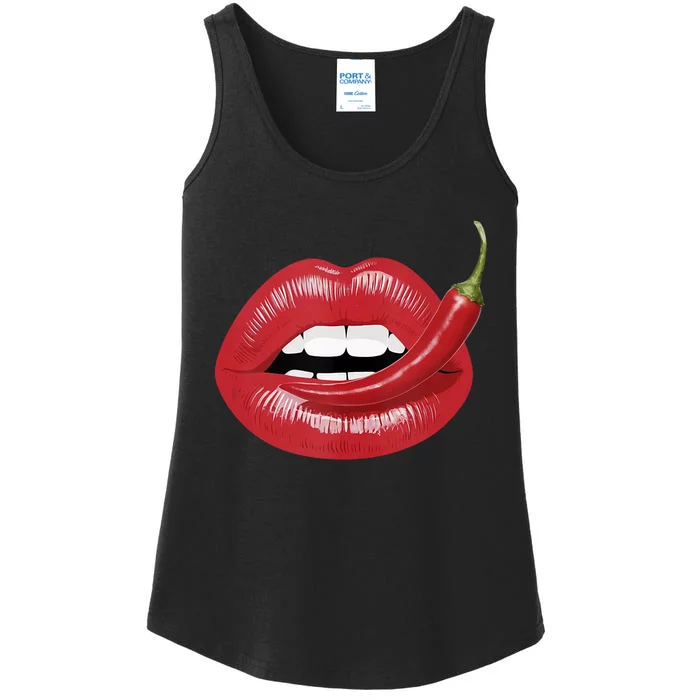 Sexy Hot Red Chili Pepper Lips Ladies Essential Tank