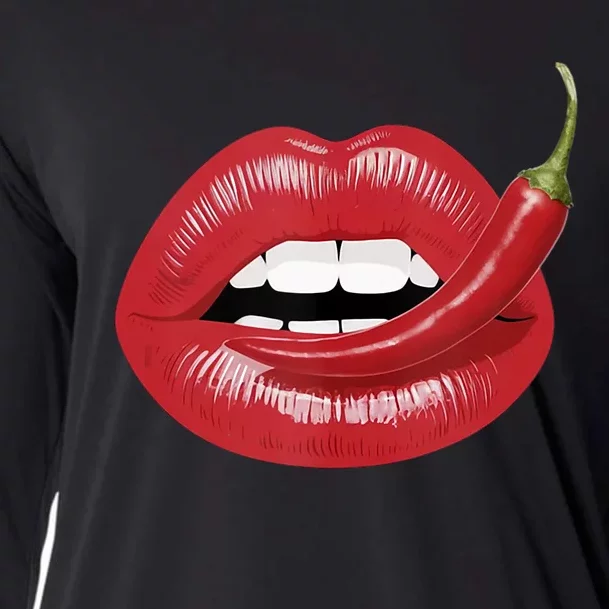 Sexy Hot Red Chili Pepper Lips Cooling Performance Long Sleeve Crew