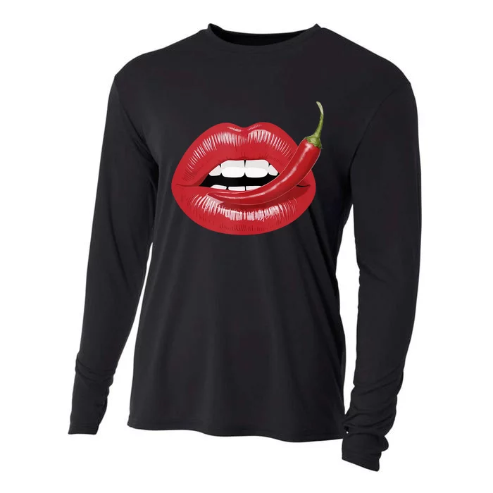 Sexy Hot Red Chili Pepper Lips Cooling Performance Long Sleeve Crew