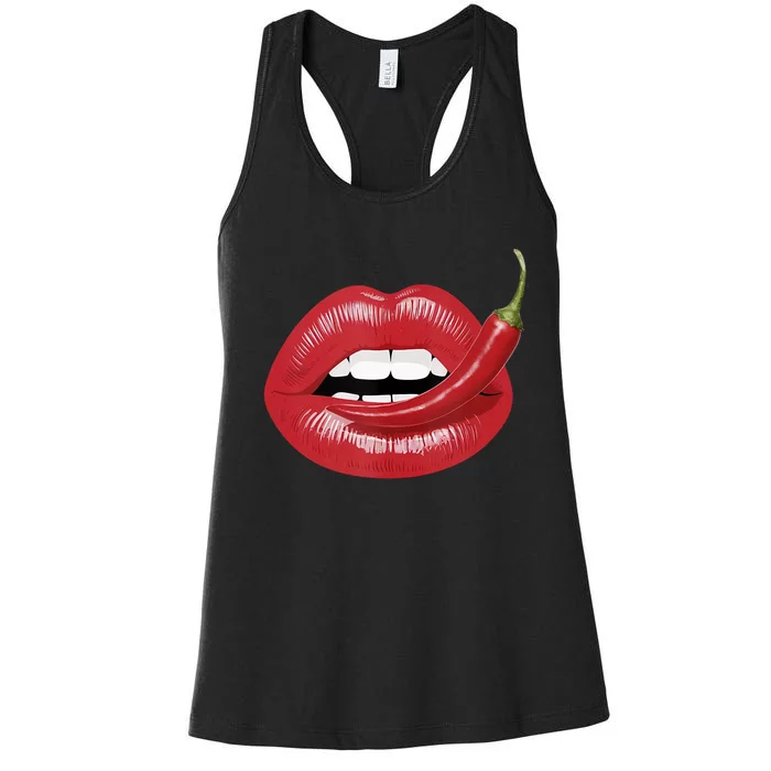 Sexy Hot Red Chili Pepper Lips Women's Racerback Tank