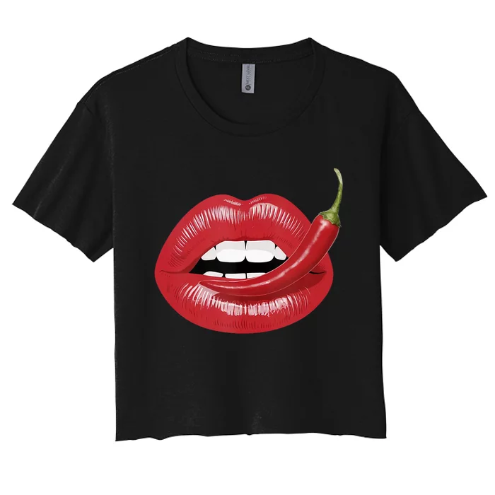 Sexy Hot Red Chili Pepper Lips Women's Crop Top Tee