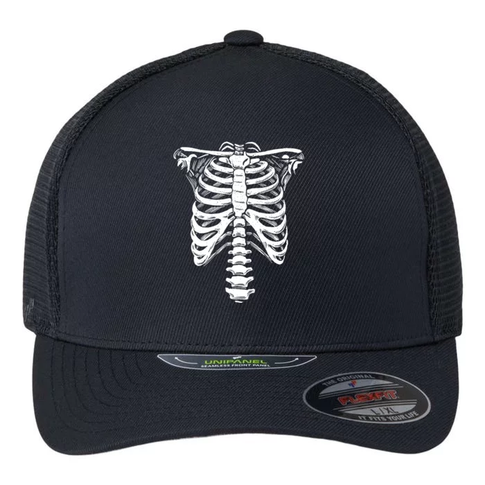 Skeleton Heart Rib Cage XRay Funny Halloween Flexfit Unipanel Trucker Cap