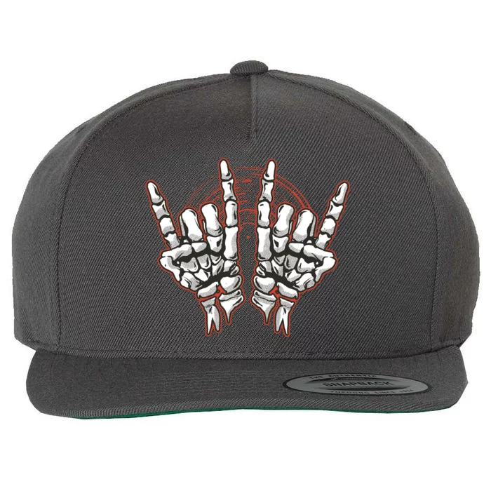 Skeleton Hands Rock And Roll Wool Snapback Cap