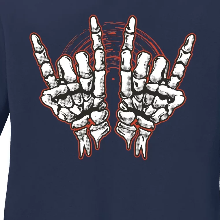 Skeleton Hands Rock And Roll Ladies Long Sleeve Shirt