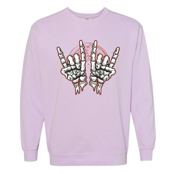 Skeleton Hands Rock And Roll Garment-Dyed Sweatshirt