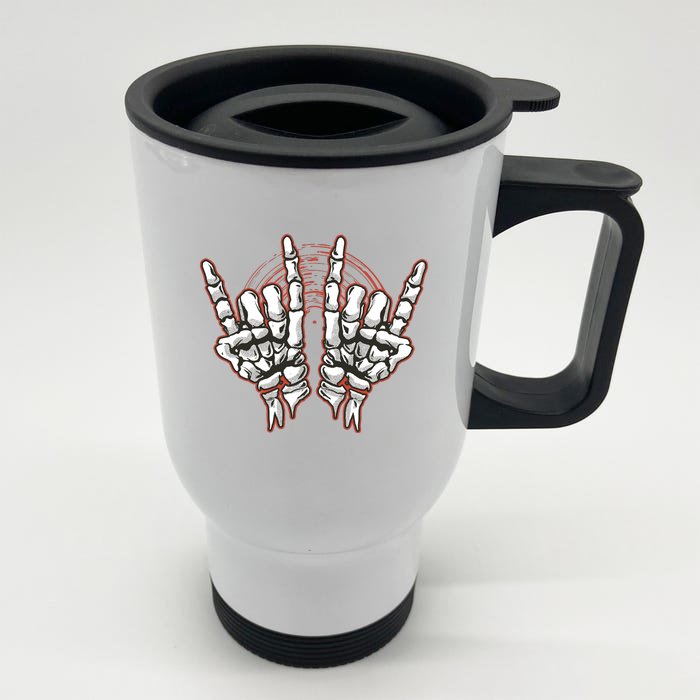 Skeleton Hands Rock And Roll Front & Back Stainless Steel Travel Mug