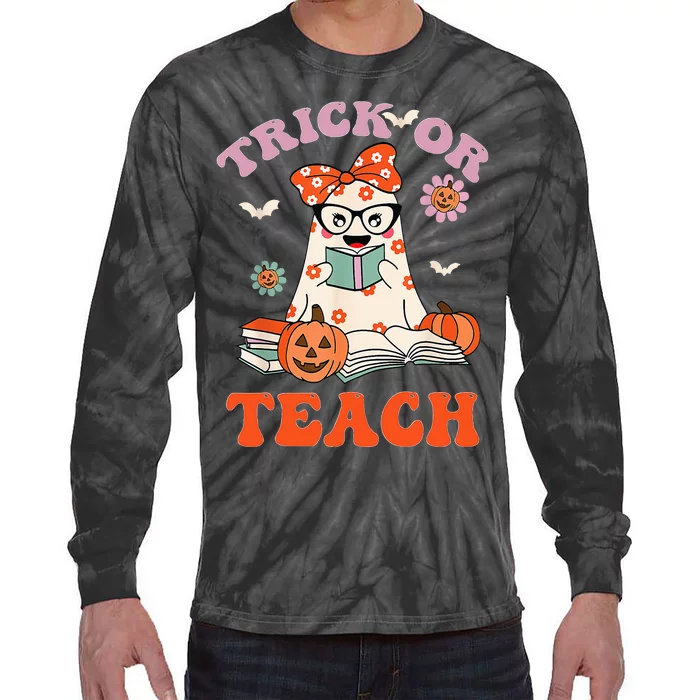 Spooky Halloween Retro Floral Ghost Teacher Costume Tie-Dye Long Sleeve Shirt