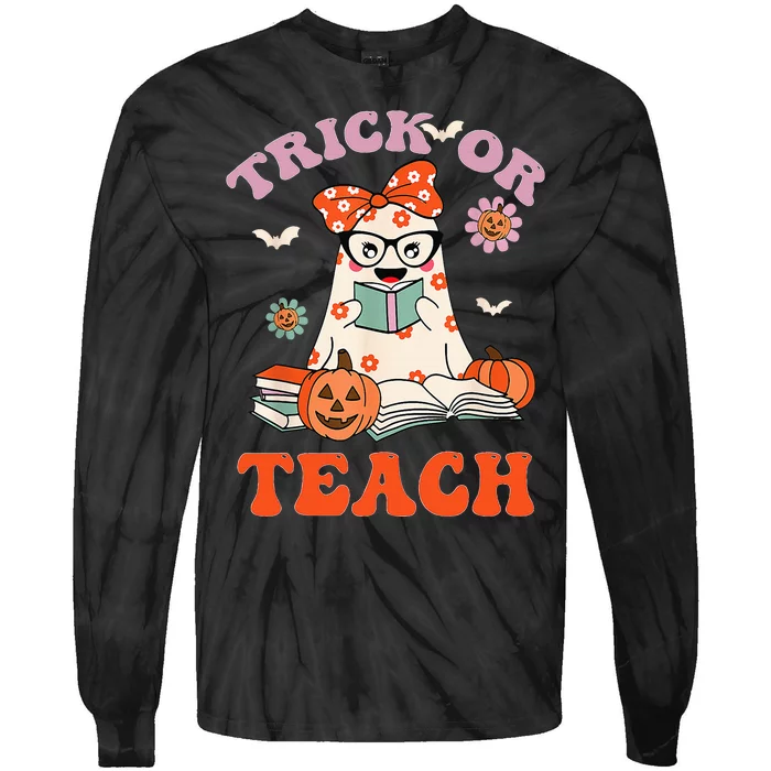 Spooky Halloween Retro Floral Ghost Teacher Costume Tie-Dye Long Sleeve Shirt