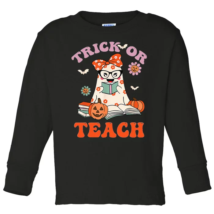 Spooky Halloween Retro Floral Ghost Teacher Costume Toddler Long Sleeve Shirt