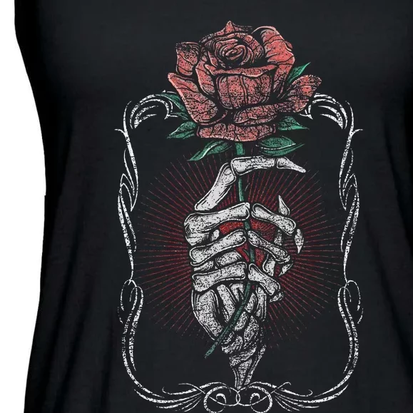 Skeleton Hand Rose Red Flower Gothic Tattoo Skull Occult Ladies Essential Flowy Tank