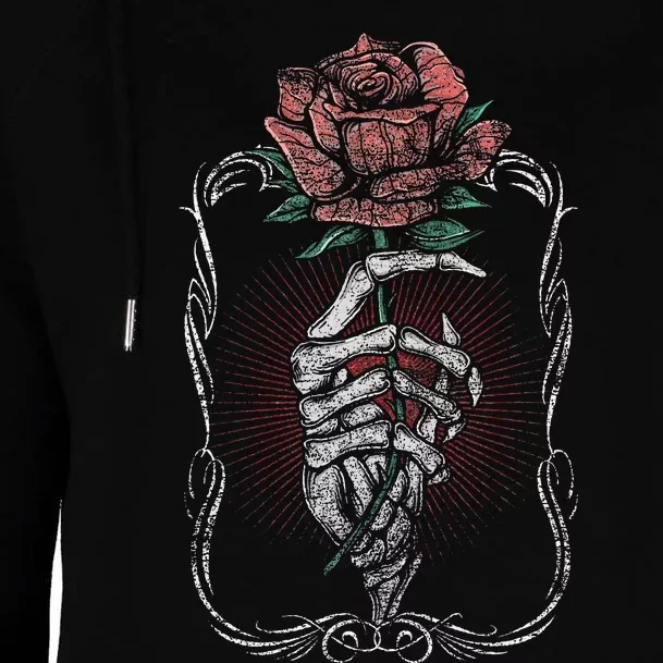 Skeleton Hand Rose Red Flower Gothic Tattoo Skull Occult Womens Funnel Neck Pullover Hood