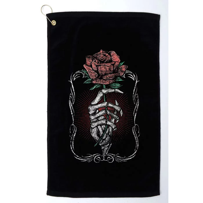 Skeleton Hand Rose Red Flower Gothic Tattoo Skull Occult Platinum Collection Golf Towel