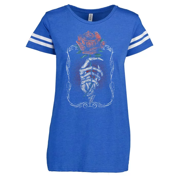 Skeleton Hand Rose Red Flower Gothic Tattoo Skull Occult Enza Ladies Jersey Football T-Shirt