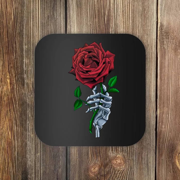 Skeleton Hand Red Rose Flower Coaster