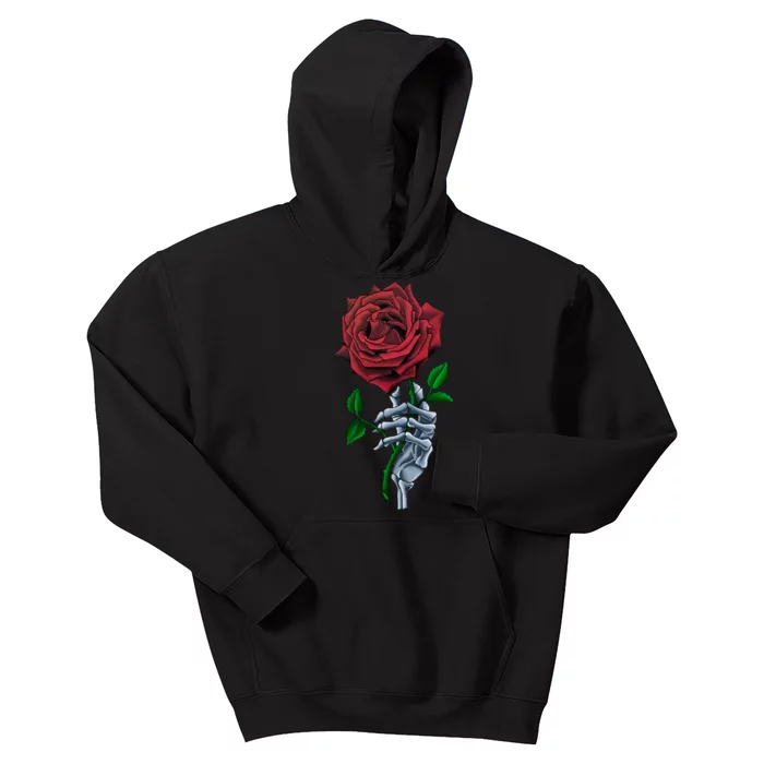 Skeleton Hand Red Rose Flower Kids Hoodie