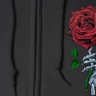 Skeleton Hand Red Rose Flower Full Zip Hoodie