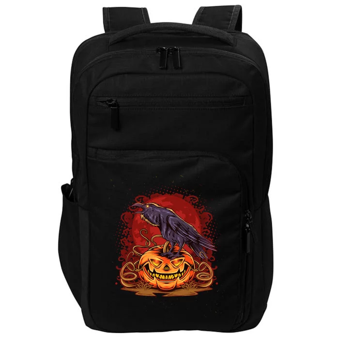 Spooky Halloween Raven Crow Jacklantern Pumpkin Impact Tech Backpack