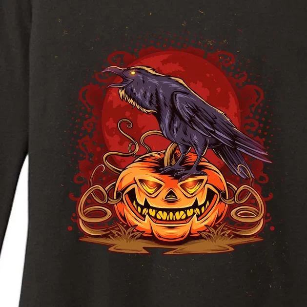 Spooky Halloween Raven Crow Jacklantern Pumpkin Womens CVC Long Sleeve Shirt