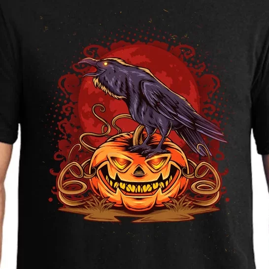 Spooky Halloween Raven Crow Jacklantern Pumpkin Pajama Set