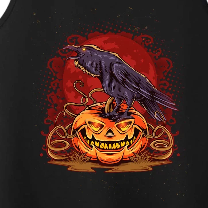 Spooky Halloween Raven Crow Jacklantern Pumpkin Performance Tank