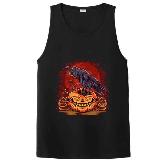 Spooky Halloween Raven Crow Jacklantern Pumpkin Performance Tank