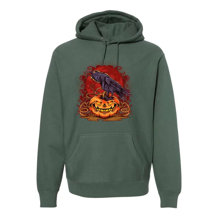 Spooky Halloween Raven Crow Jacklantern Pumpkin Premium Hoodie