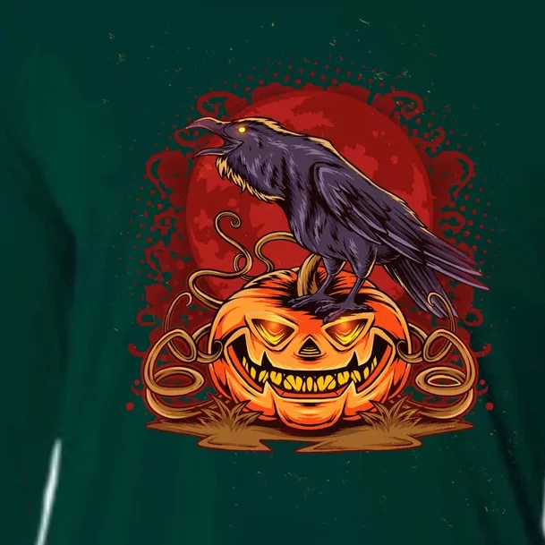 Spooky Halloween Raven Crow Jacklantern Pumpkin Cooling Performance Long Sleeve Crew