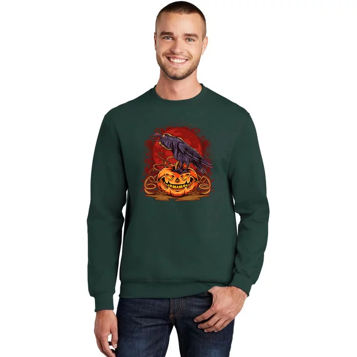 Spooky Halloween Raven Crow Jacklantern Pumpkin Tall Sweatshirt