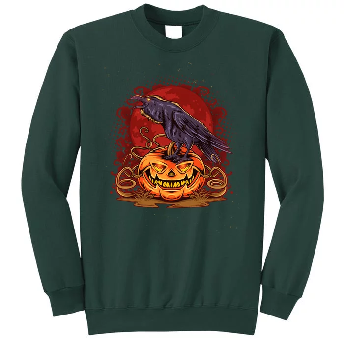 Spooky Halloween Raven Crow Jacklantern Pumpkin Tall Sweatshirt