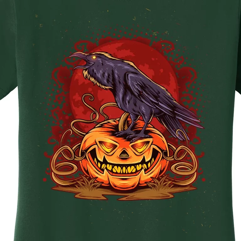 Spooky Halloween Raven Crow Jacklantern Pumpkin Women's T-Shirt