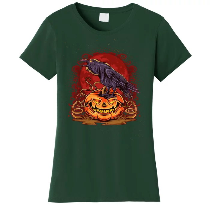 Spooky Halloween Raven Crow Jacklantern Pumpkin Women's T-Shirt