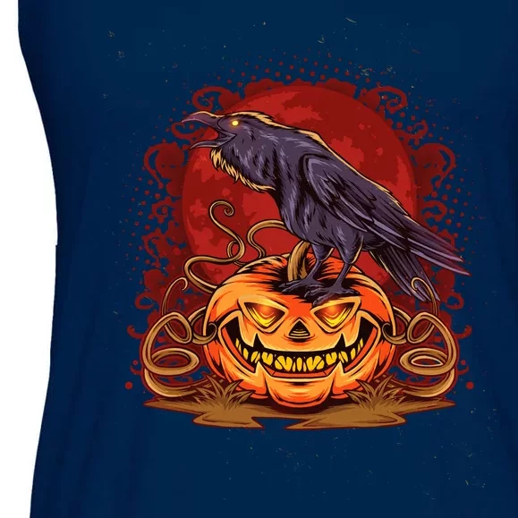 Spooky Halloween Raven Crow Jacklantern Pumpkin Ladies Essential Flowy Tank