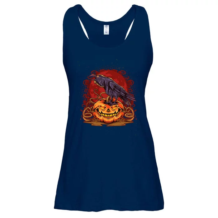 Spooky Halloween Raven Crow Jacklantern Pumpkin Ladies Essential Flowy Tank