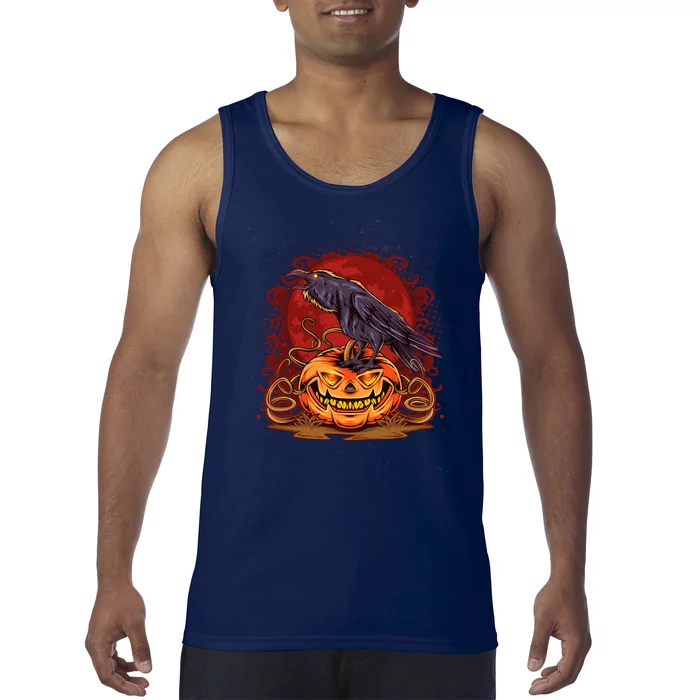 Spooky Halloween Raven Crow Jacklantern Pumpkin Tank Top