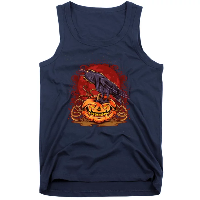 Spooky Halloween Raven Crow Jacklantern Pumpkin Tank Top