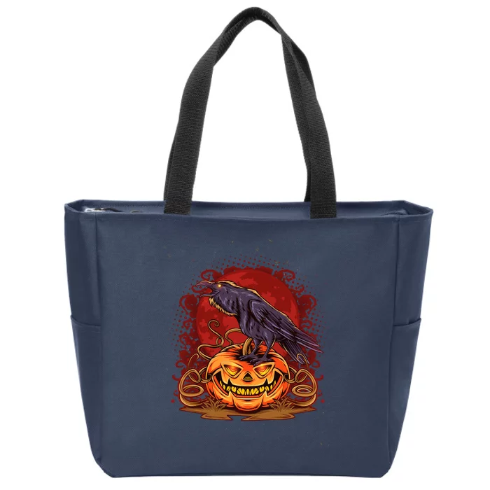 Spooky Halloween Raven Crow Jacklantern Pumpkin Zip Tote Bag