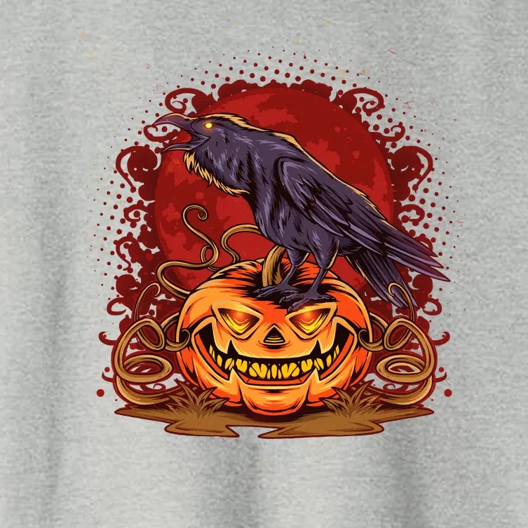 Spooky Halloween Raven Crow Jacklantern Pumpkin Women's Crop Top Tee